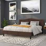 Lexington Upholstered King Size Headboard with Accent Nail Trim in Dark Brown Fabric, HG-HB1707-K-DBR-GG