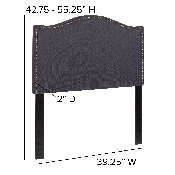Lexington Upholstered Twin Size Headboard with Accent Nail Trim in Dark Gray Fabric, HG-HB1707-T-DG-GG