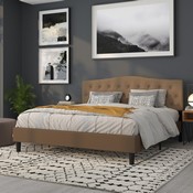 Cambridge Tufted Upholstered King Size Headboard in Dark Brown Fabric, HG-HB1708-K-DBR-GG