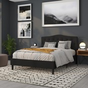 Cambridge Tufted Upholstered Queen Size Headboard in Black Fabric, HG-HB1708-Q-BK-GG