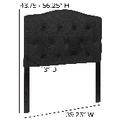 Cambridge Tufted Upholstered Twin Size Headboard in Black Fabric, HG-HB1708-T-BK-GG