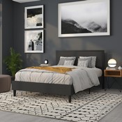 Melbourne Metal Upholstered Queen Size Headboard in Black Fabric, HG-HB1717-Q-BK-GG