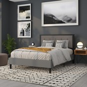 Bristol Metal Tufted Upholstered Queen Size Headboard in Dark Gray Fabric, HG-HB1725-Q-DG-GG