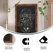 Canterbury 24" x 36" Torched Wood Wall Mount Magnetic Chalkboard Sign, Hanging Wall Chalkboard Memo Board for Home, School, or Business, HGWA-3GD-CRE8-791315-GG