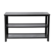 Easton 3-Tier Wooden Entryway Bench with Metal Mesh Shoe Storage Shelves for Entryway, Mudroom, or Bedroom in Blackwash with Black Metal Frame, HGWA-BCH-MTL-3T-BLKWSH-GG