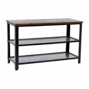 Easton 3-Tier Wooden Entryway Bench with Metal Mesh Shoe Storage Shelves for Entryway, Mudroom, or Bedroom in Rustic Brown with Black Metal Frame, HGWA-BCH-MTL-3T-RSTBRN-GG