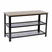 Easton 3-Tier Wooden Entryway Bench with Metal Mesh Shoe Storage Shelves for Entryway, Mudroom, or Bedroom in Weathered Wood with Black Metal Frame, HGWA-BCH-MTL-3T-WEATH-GG