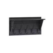 Daly Wall Mounted 24 Inch Solid Pine Wood Storage Rack with Upper Shelf and 5 Hooks For Entryway, Kitchen, Bathroom, Black Wash, HGWA-CR-5-BLKWSH-GG