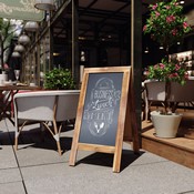 Canterbury 40" x 20" Rustic Brown Wooden Indoor/Outdoor A-Frame Magnetic Chalkboard Sign Set with 8 Chalk Markers, 10 Stencils, and 2 Magnets, HGWA-GD1I-CRE8-942315-GG