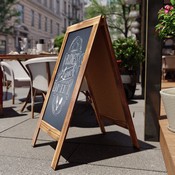 Canterbury 40" x 20" Rustic Brown Wooden Indoor/Outdoor A-Frame Magnetic Chalkboard Sign Set with 8 Chalk Markers, 10 Stencils, and 2 Magnets, HGWA-GD1I-CRE8-942315-GG