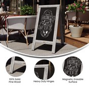 Canterbury 40" x 20" Vintage Wooden A-Frame Magnetic Indoor/Outdoor Chalkboard Sign, Freestanding Double Sided Extra Large Message Board, Graywash, HGWA-GDI-CRE8-132315-GG
