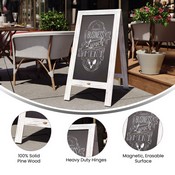 Canterbury 40" x 20" Vintage Wooden A-Frame Magnetic Indoor/Outdoor Chalkboard Sign, Freestanding Double Sided Extra Large Message Board, Whitewashed, HGWA-GDIS-CRE8-342315-GG