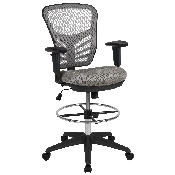 Mid-Back Light Gray Mesh Ergonomic Drafting Chair with Adjustable Chrome Foot Ring, Adjustable Arms and Black Frame