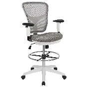 Mid-Back Light Gray Mesh Ergonomic Drafting Chair with Adjustable Chrome Foot Ring, Adjustable Arms and White Frame
