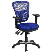 Mid-Back Blue Mesh Multifunction Executive Swivel Ergonomic Office Chair with Adjustable Arms, HL-0001-BL-GG