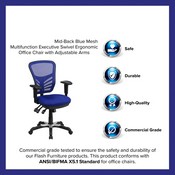 Mid-Back Blue Mesh Multifunction Executive Swivel Ergonomic Office Chair with Adjustable Arms, HL-0001-BL-GG