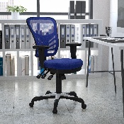 Mid-Back Blue Mesh Multifunction Executive Swivel Ergonomic Office Chair with Adjustable Arms, HL-0001-BL-GG