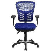 Mid-Back Blue Mesh Multifunction Executive Swivel Ergonomic Office Chair with Adjustable Arms, HL-0001-BL-GG