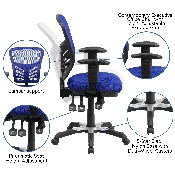 Mid-Back Blue Mesh Multifunction Executive Swivel Ergonomic Office Chair with Adjustable Arms, HL-0001-BL-GG