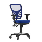 Nicholas Mid-Back Blue Mesh Multifunction Executive Swivel Ergonomic Office Chair with Adjustable Arms and Transparent Roller Wheels, HL-0001-BL-RLB-GG