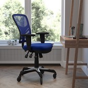 Nicholas Mid-Back Blue Mesh Multifunction Executive Swivel Ergonomic Office Chair with Adjustable Arms and Transparent Roller Wheels, HL-0001-BL-RLB-GG