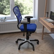 Nicholas Mid-Back Blue Mesh Multifunction Executive Swivel Ergonomic Office Chair with Adjustable Arms and Transparent Roller Wheels, HL-0001-BL-RLB-GG