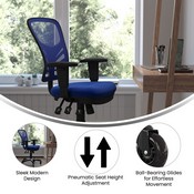 Nicholas Mid-Back Blue Mesh Multifunction Executive Swivel Ergonomic Office Chair with Adjustable Arms and Transparent Roller Wheels, HL-0001-BL-RLB-GG