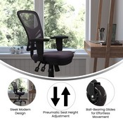 Nicholas Mid-Back Dark Gray Mesh Multifunction Executive Swivel Ergonomic Office Chair with Adjustable Arms and Transparent Roller Wheels, HL-0001-DK-GY-RLB-GG