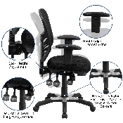 Mid-Back Black Mesh Multifunction Executive Swivel Ergonomic Office Chair with Adjustable Arms, HL-0001-GG