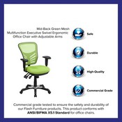 Mid-Back Green Mesh Multifunction Executive Swivel Ergonomic Office Chair with Adjustable Arms, HL-0001-GN-GG