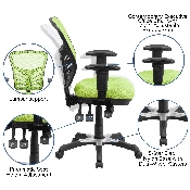 Mid-Back Green Mesh Multifunction Executive Swivel Ergonomic Office Chair with Adjustable Arms, HL-0001-GN-GG