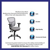 Mid-Back Gray Mesh Multifunction Executive Swivel Ergonomic Office Chair with Adjustable Arms, HL-0001-GY-GG