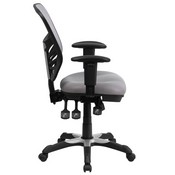 Mid-Back Gray Mesh Multifunction Executive Swivel Ergonomic Office Chair with Adjustable Arms, HL-0001-GY-GG