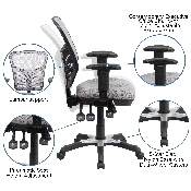 Mid-Back Gray Mesh Multifunction Executive Swivel Ergonomic Office Chair with Adjustable Arms, HL-0001-GY-GG
