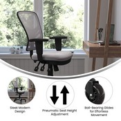 Nicholas Mid-Back Gray Mesh Multifunction Executive Swivel Ergonomic Office Chair with Adjustable Arms and Transparent Roller Wheels, HL-0001-GY-RLB-GG