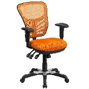 Mid-Back Orange Mesh Multifunction Executive Swivel Ergonomic Office Chair with Adjustable Arms, HL-0001-OR-GG