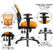 Mid-Back Orange Mesh Multifunction Executive Swivel Ergonomic Office Chair with Adjustable Arms, HL-0001-OR-GG