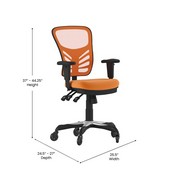 Nicholas Mid-Back Orange Mesh Multifunction Executive Swivel Ergonomic Office Chair with Adjustable Arms and Transparent Roller Wheels, HL-0001-OR-RLB-GG