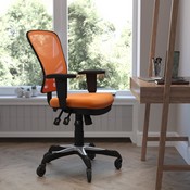 Nicholas Mid-Back Orange Mesh Multifunction Executive Swivel Ergonomic Office Chair with Adjustable Arms and Transparent Roller Wheels, HL-0001-OR-RLB-GG