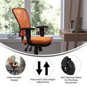 Nicholas Mid-Back Orange Mesh Multifunction Executive Swivel Ergonomic Office Chair with Adjustable Arms and Transparent Roller Wheels, HL-0001-OR-RLB-GG