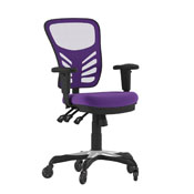 Nicholas Mid-Back Purple Mesh Multifunction Executive Swivel Ergonomic Office Chair with Adjustable Arms and Transparent Roller Wheels, HL-0001-PUR-RLB-GG