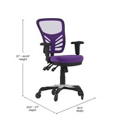 Nicholas Mid-Back Purple Mesh Multifunction Executive Swivel Ergonomic Office Chair with Adjustable Arms and Transparent Roller Wheels, HL-0001-PUR-RLB-GG