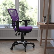 Nicholas Mid-Back Purple Mesh Multifunction Executive Swivel Ergonomic Office Chair with Adjustable Arms and Transparent Roller Wheels, HL-0001-PUR-RLB-GG