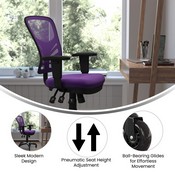 Nicholas Mid-Back Purple Mesh Multifunction Executive Swivel Ergonomic Office Chair with Adjustable Arms and Transparent Roller Wheels, HL-0001-PUR-RLB-GG