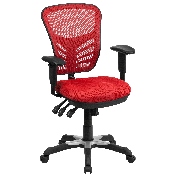 Mid-Back Red Mesh Multifunction Executive Swivel Ergonomic Office Chair with Adjustable Arms, HL-0001-RED-GG