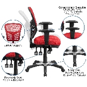 Mid-Back Red Mesh Multifunction Executive Swivel Ergonomic Office Chair with Adjustable Arms, HL-0001-RED-GG