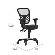 Nicholas Mid-Back Black Mesh Multifunction Executive Swivel Ergonomic Office Chair with Adjustable Arms and Transparent Roller Wheels, HL-0001-RLB-GG