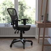 Nicholas Mid-Back Black Mesh Multifunction Executive Swivel Ergonomic Office Chair with Adjustable Arms and Transparent Roller Wheels, HL-0001-RLB-GG