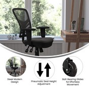 Nicholas Mid-Back Black Mesh Multifunction Executive Swivel Ergonomic Office Chair with Adjustable Arms and Transparent Roller Wheels, HL-0001-RLB-GG