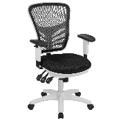 Mid-Back Black Mesh Multifunction Executive Swivel Ergonomic Office Chair with Adjustable Arms and White Frame